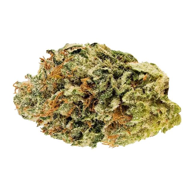 Super Skunk OG framsida - ljusgula hår och frostiga trichomer